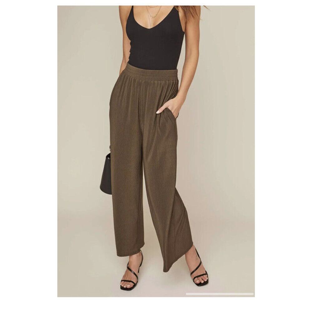 ASTR THE LABEL The Pleated Wide Leg‎ Pants Green Medium Pull On